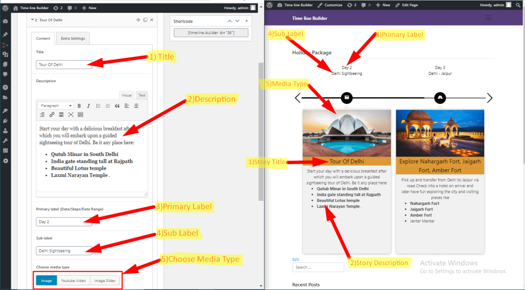 horizontal layout timeline builder