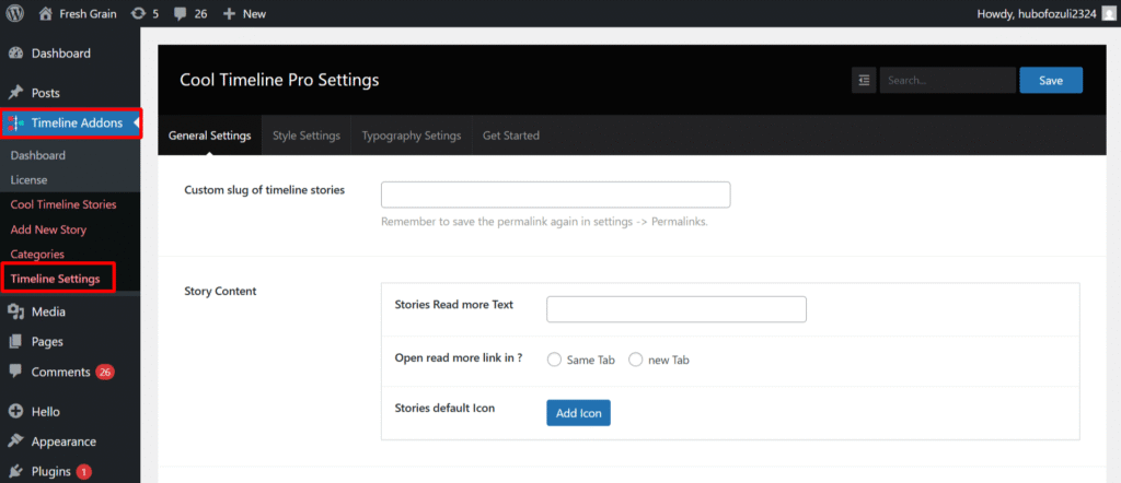 timeline settings
