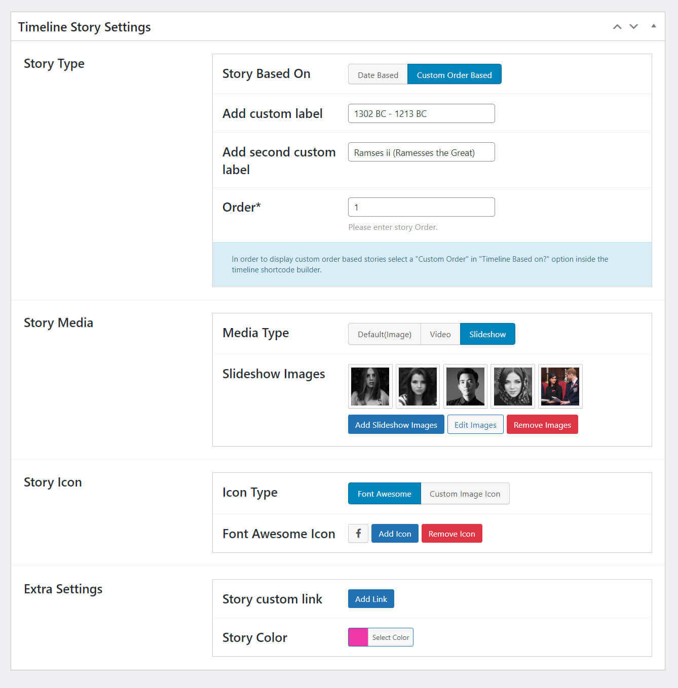 Timeline Story Settings