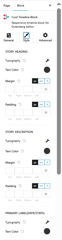 Block based timeline style settings