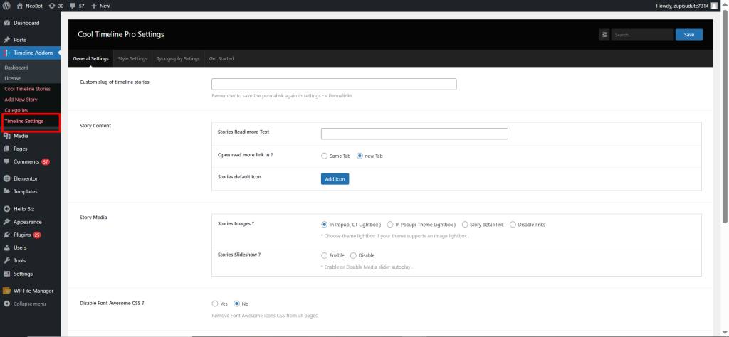 Timeline settings