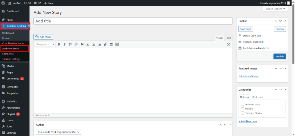 adding new timeline story