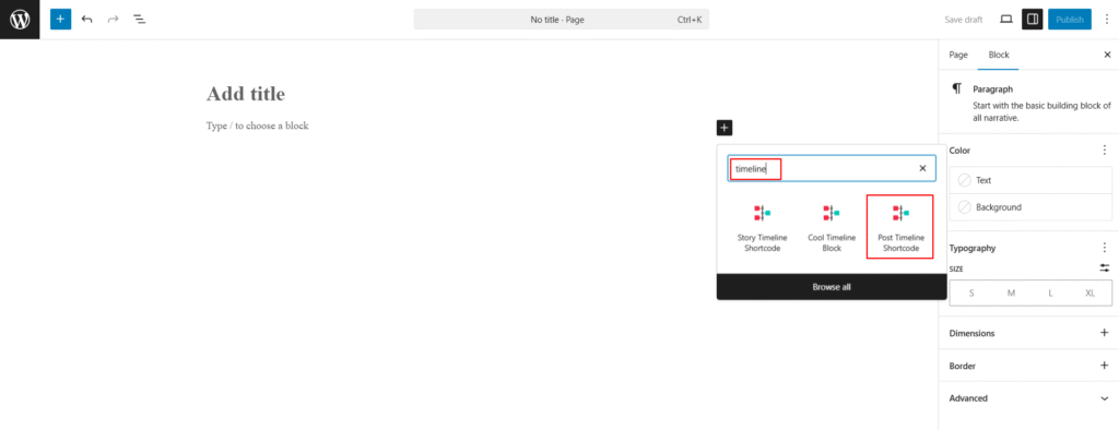 add post timeline shortcode in gutenberg