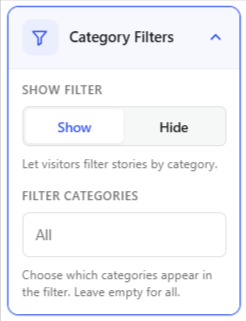 horizontal timeline category filters setting