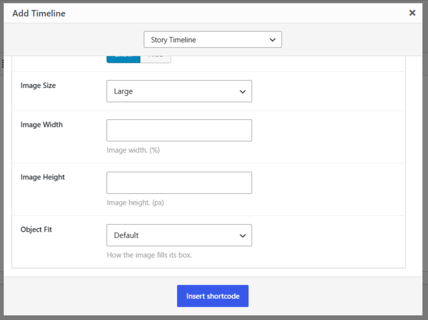 image height and fit extra timeline settings