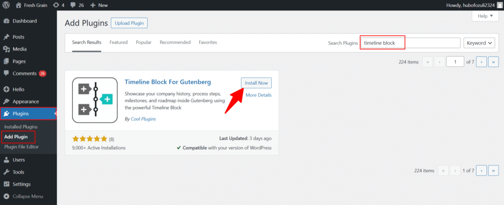 install timeline block plugin