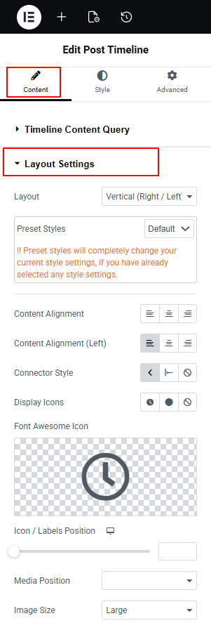 layout settings of post timeline