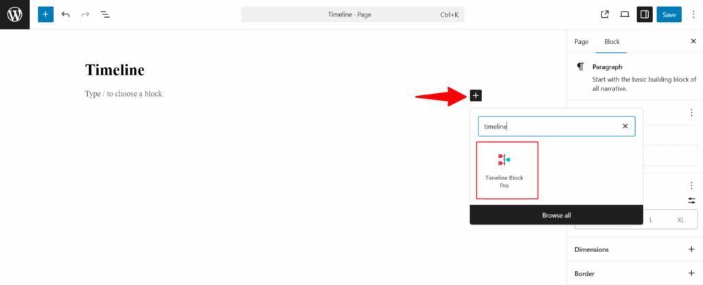 search timeline block
