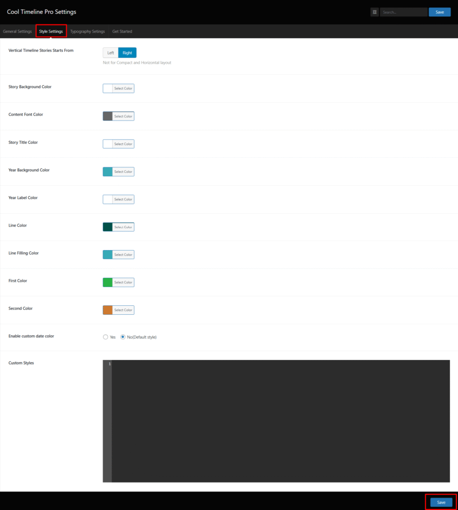 style settings timeline