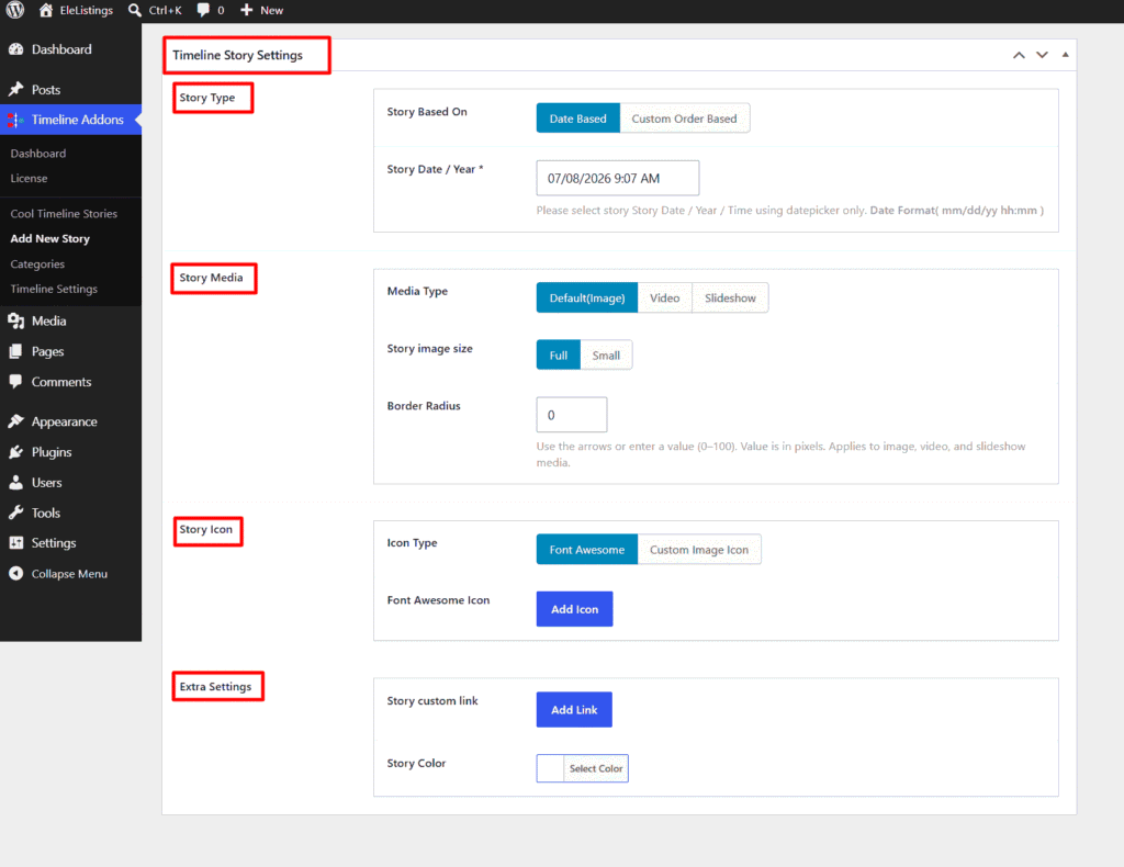shortcode settings 